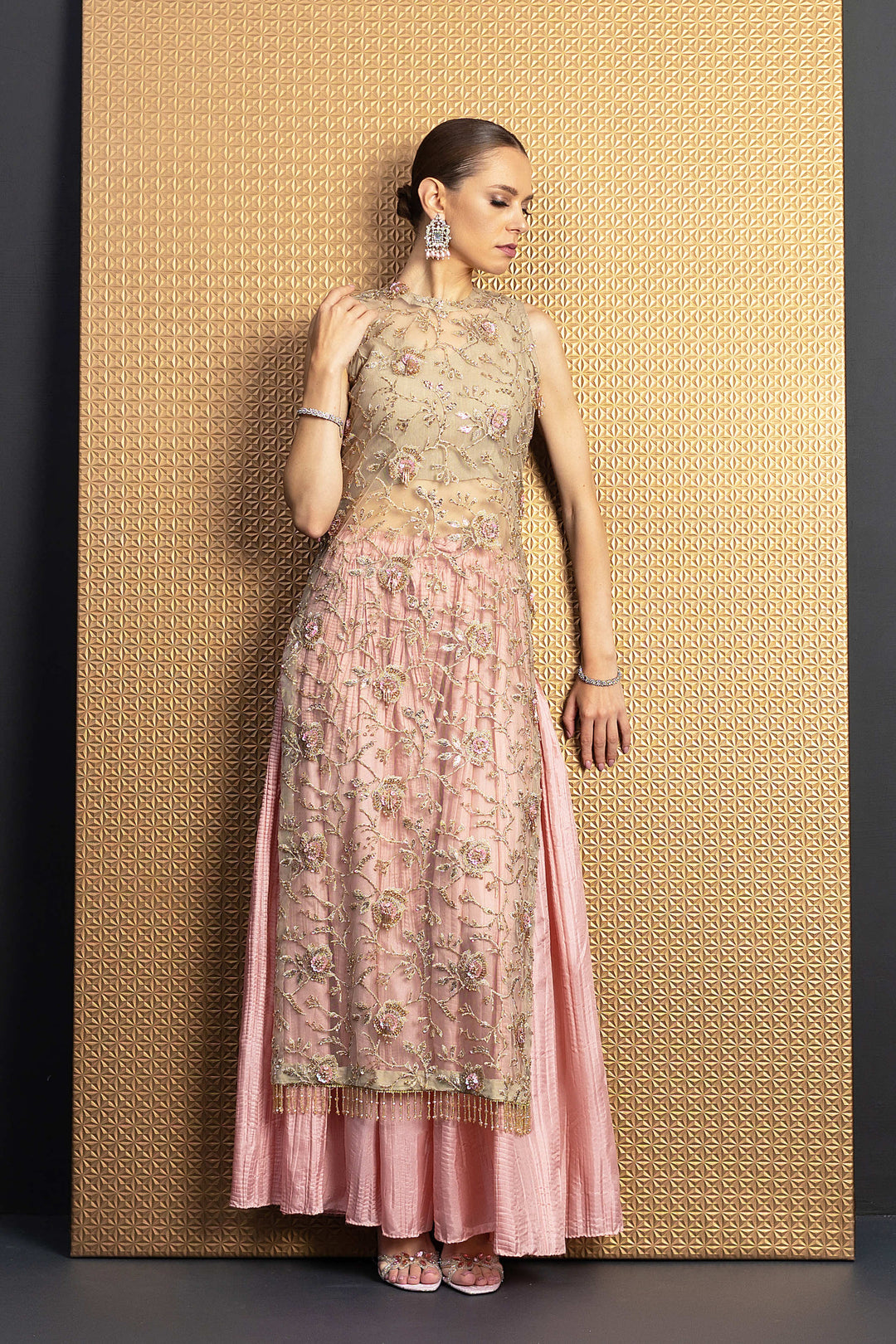 open lace back dress Check Pakistani party wear dress with price in USA – Nameera by Farooq main image 1